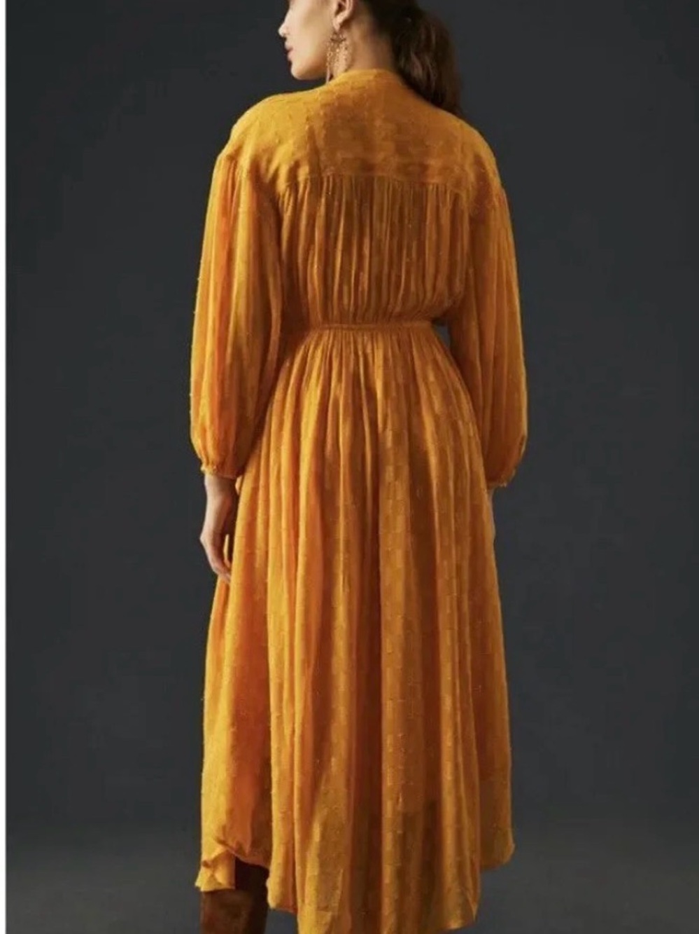 By Anthropologie Allene Shimmer Maxi Dress Marigold Gold Metallic Small - Picture 2 of 13